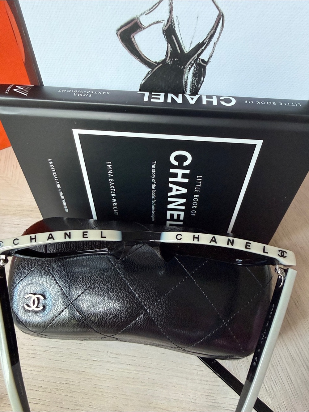 Chanel Logo Sunglasses NEW Black White Full Set Square Frame